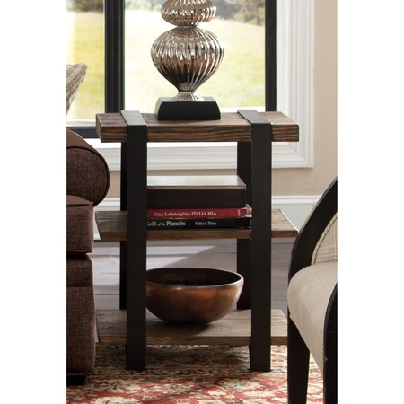 Alaterre Furniture Modesto 2-Shelf Metal Strap and Reclaimed Wood End Table AMSA0220